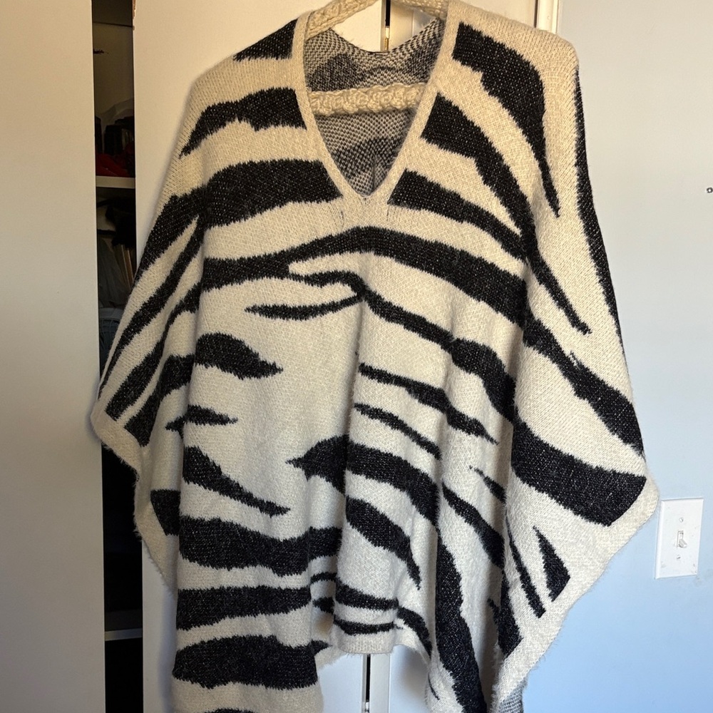 Black and White Zebra Print Women's sweater / poncho